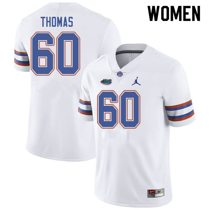 Women's NCAA Florida Gators Da'Quan Thomas #60 Stitched Authentic Jordan Brand White College Football Jersey WTQ6265SY